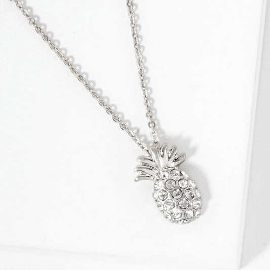 Crystal-Pave Pineapple Pendant Tropical-Theme Necklace