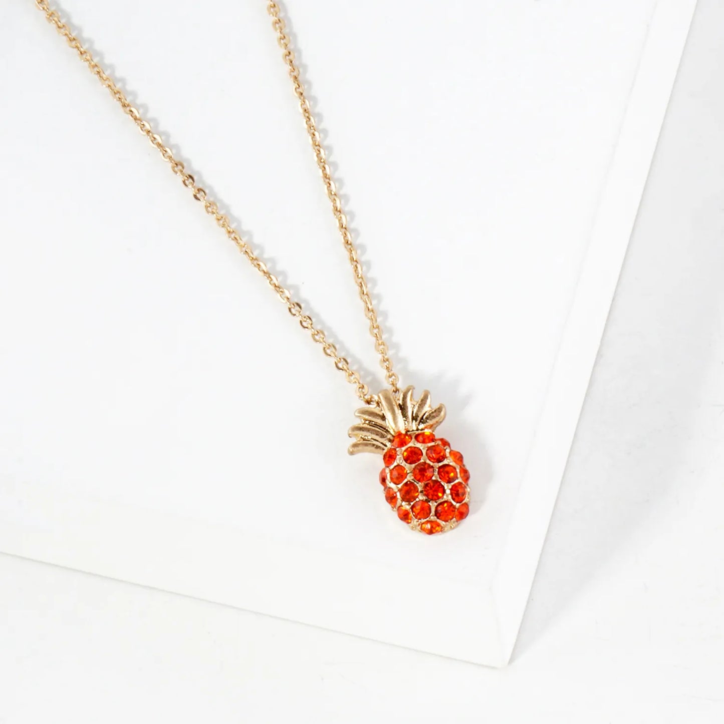 Crystal-Pave Pineapple Pendant Tropical-Theme Necklace