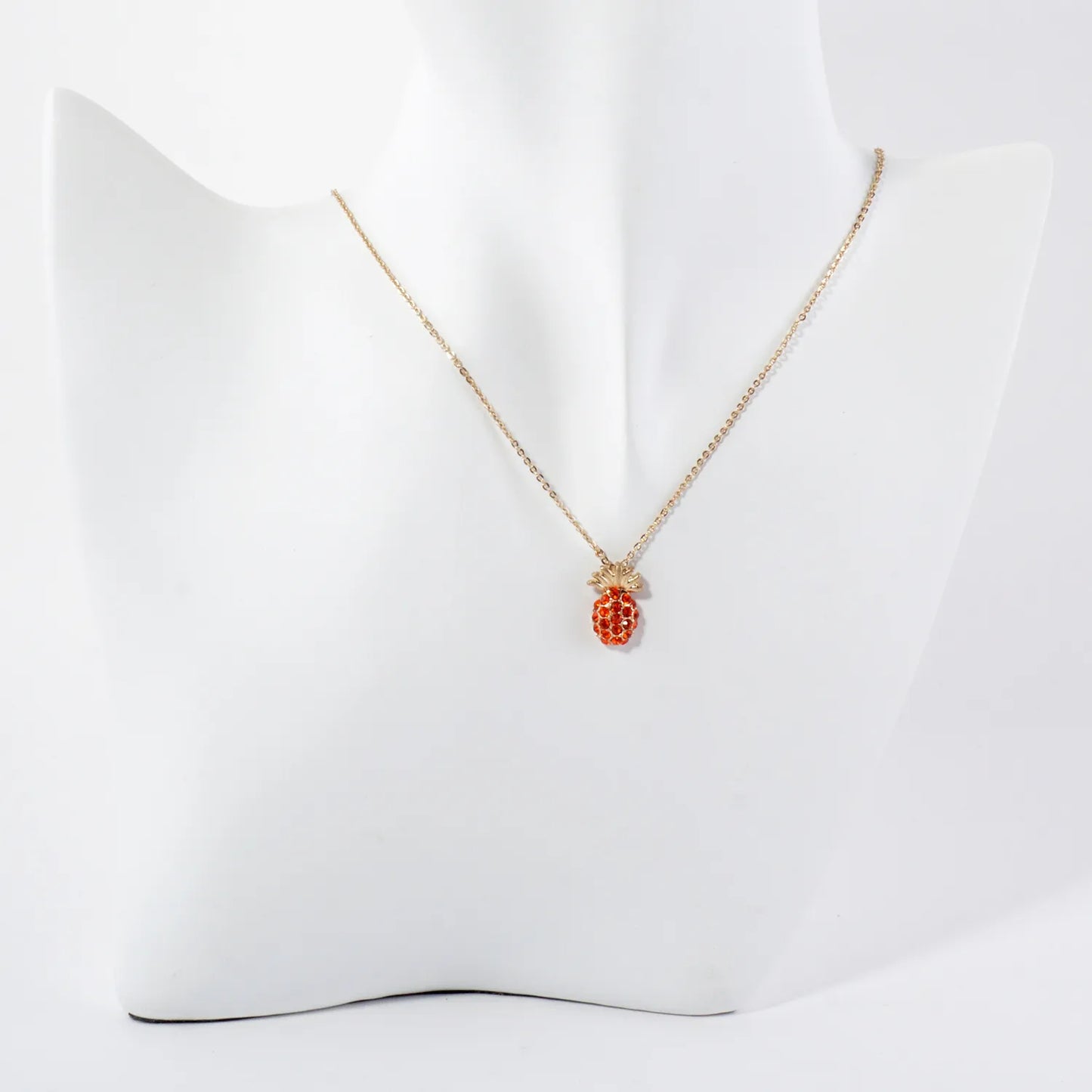 Crystal-Pave Pineapple Pendant Tropical-Theme Necklace