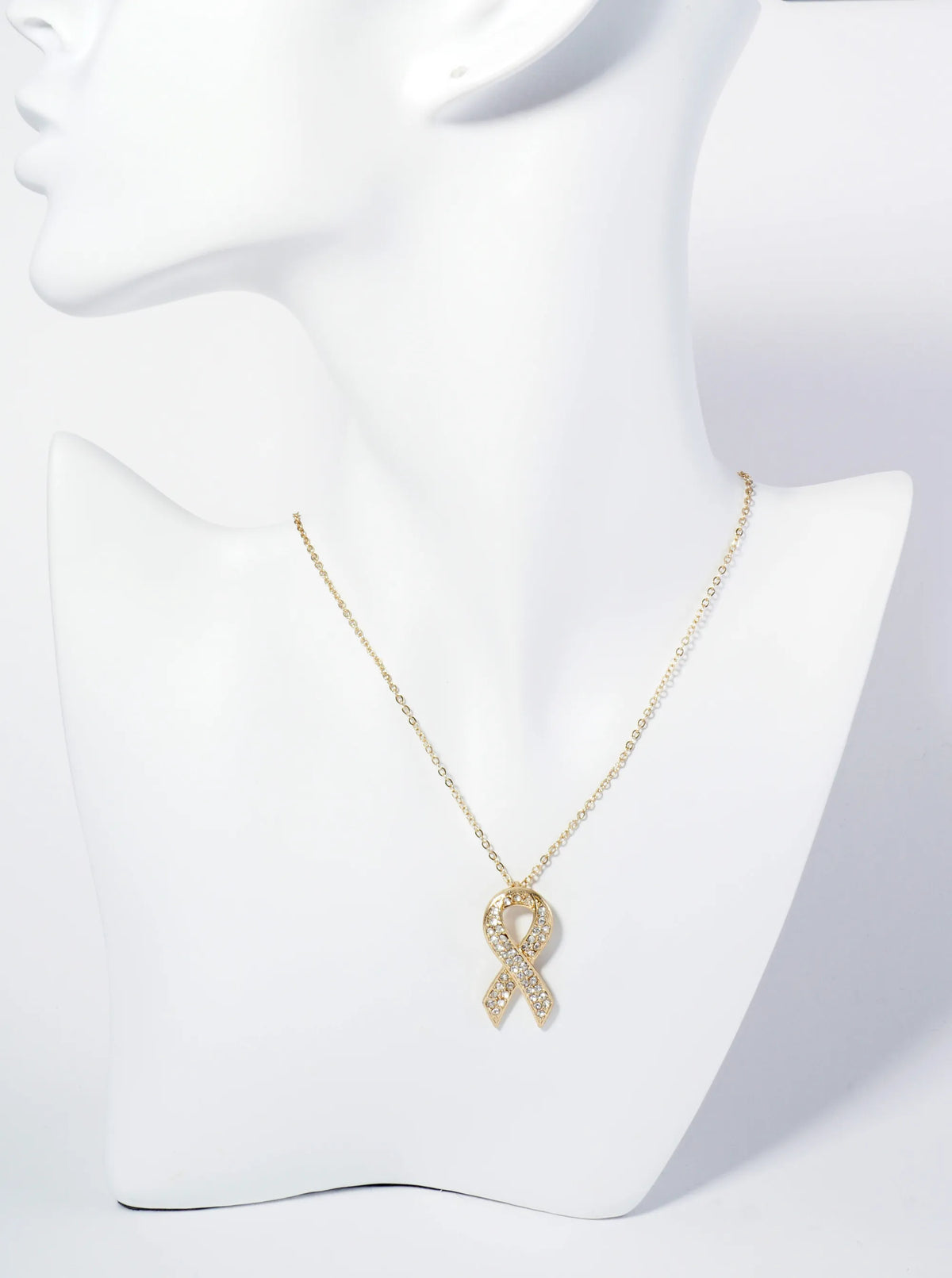 Crystal Pave Pink Ribbon Pendant Necklace