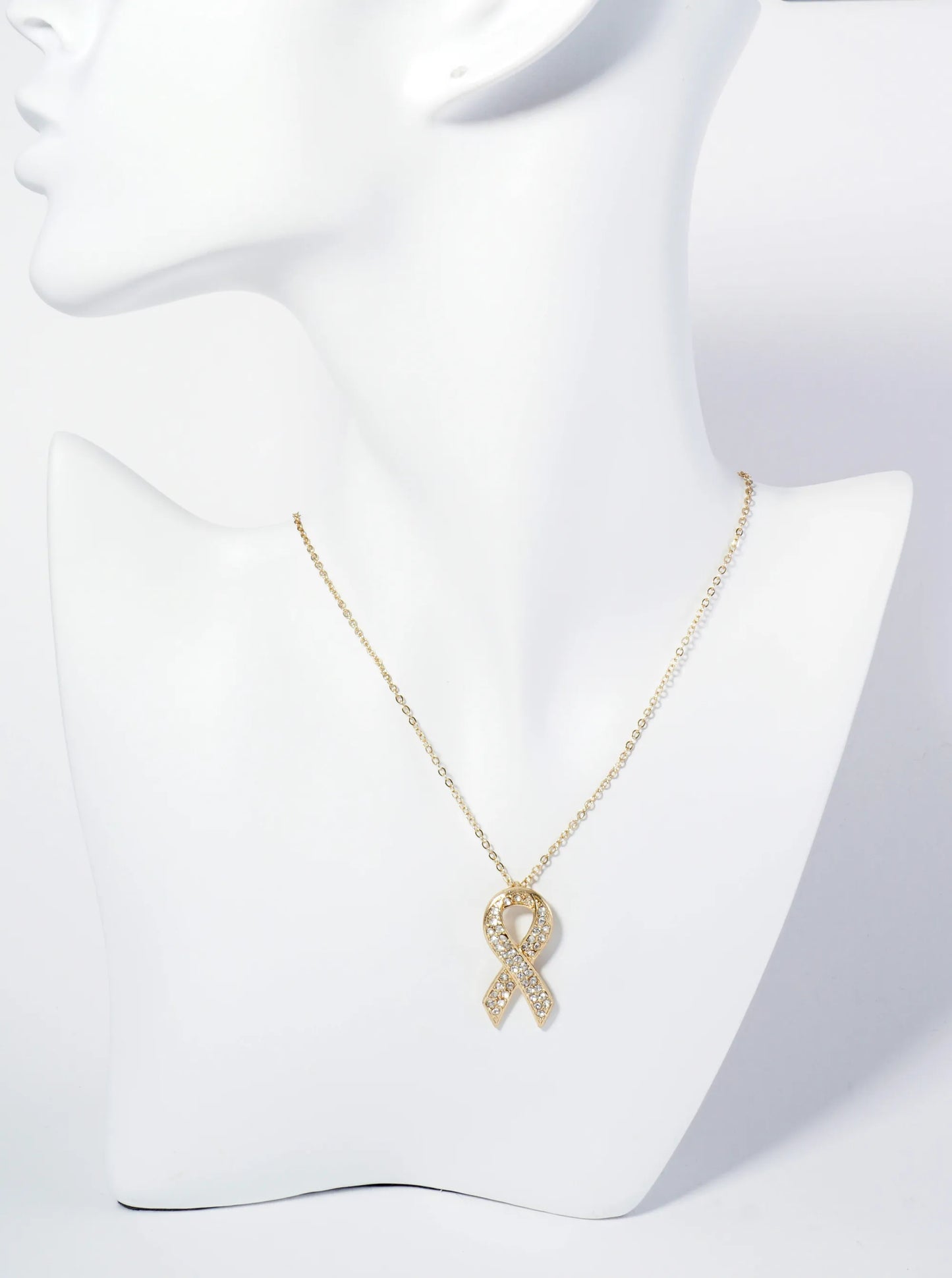 Crystal Pave Pink Ribbon Pendant Necklace