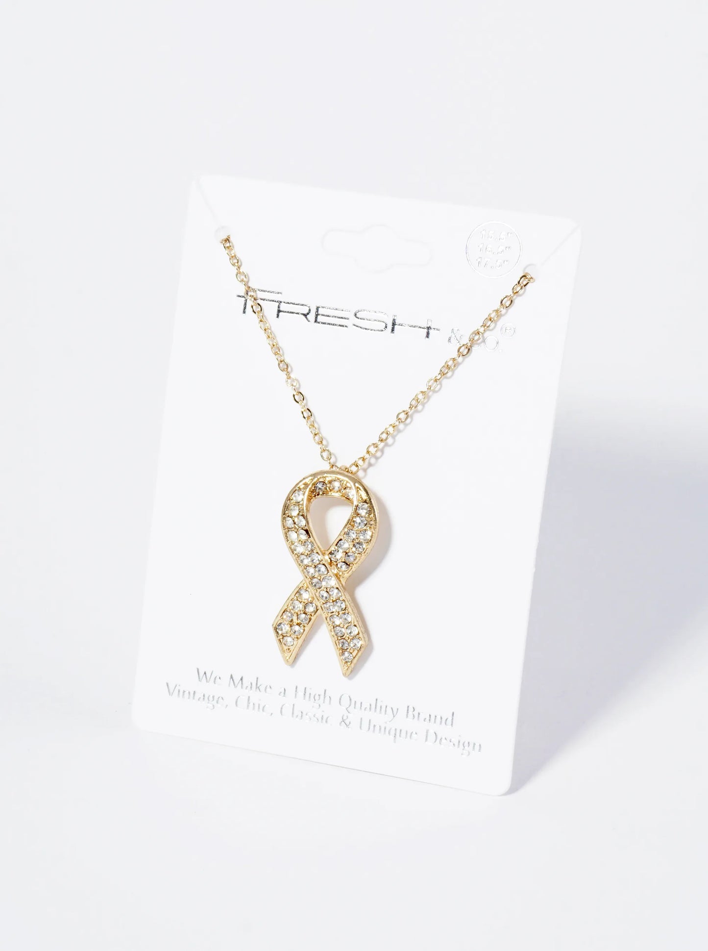 Crystal Pave Pink Ribbon Pendant Necklace
