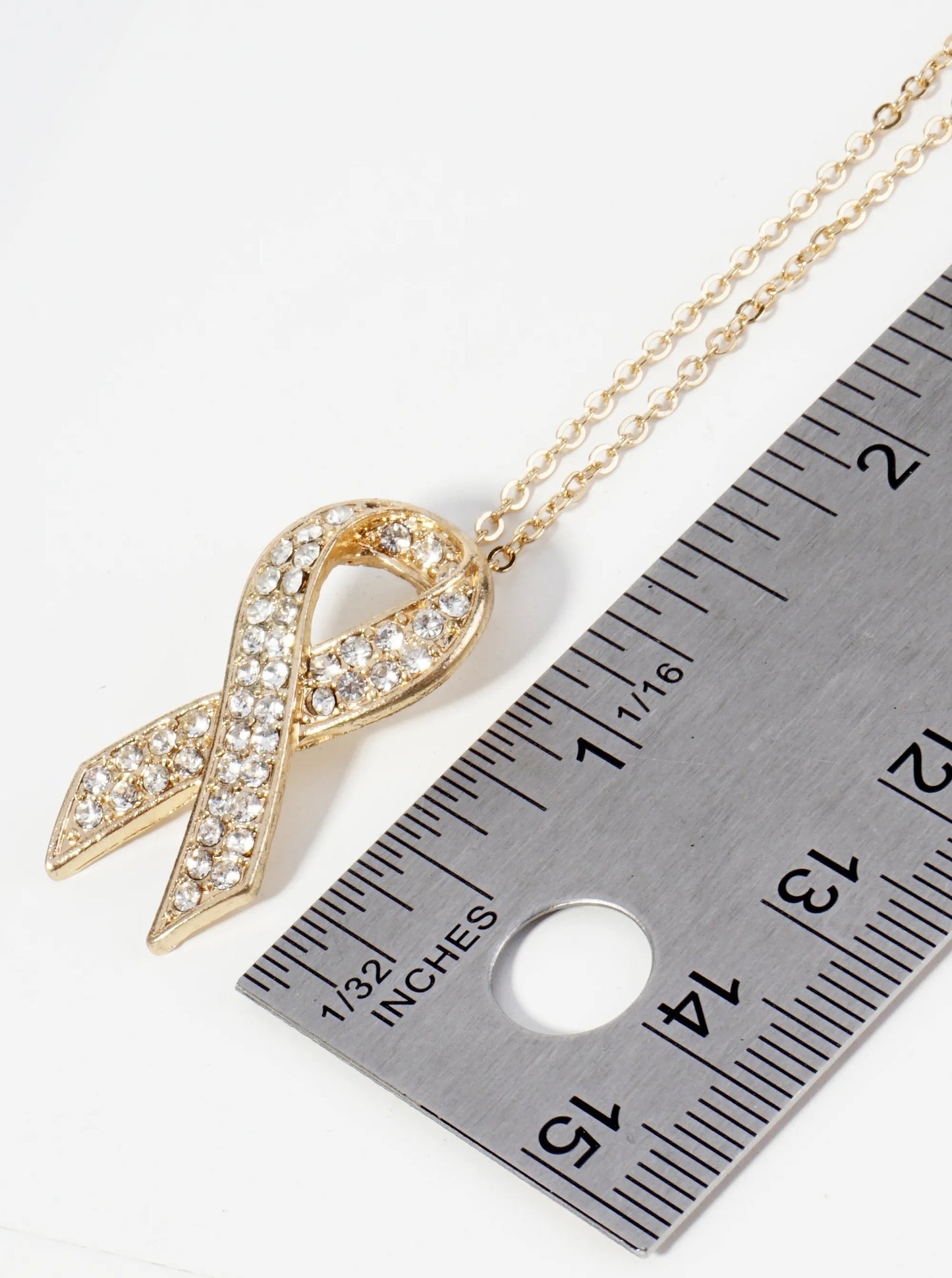Crystal Pave Pink Ribbon Pendant Necklace