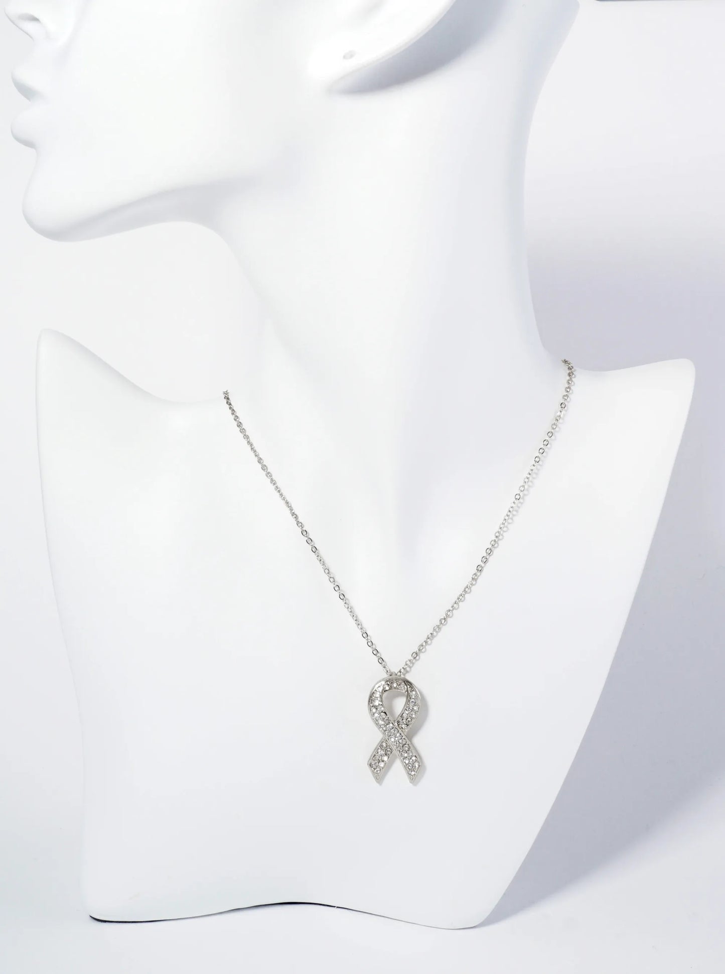 Crystal Pave Pink Ribbon Pendant Necklace