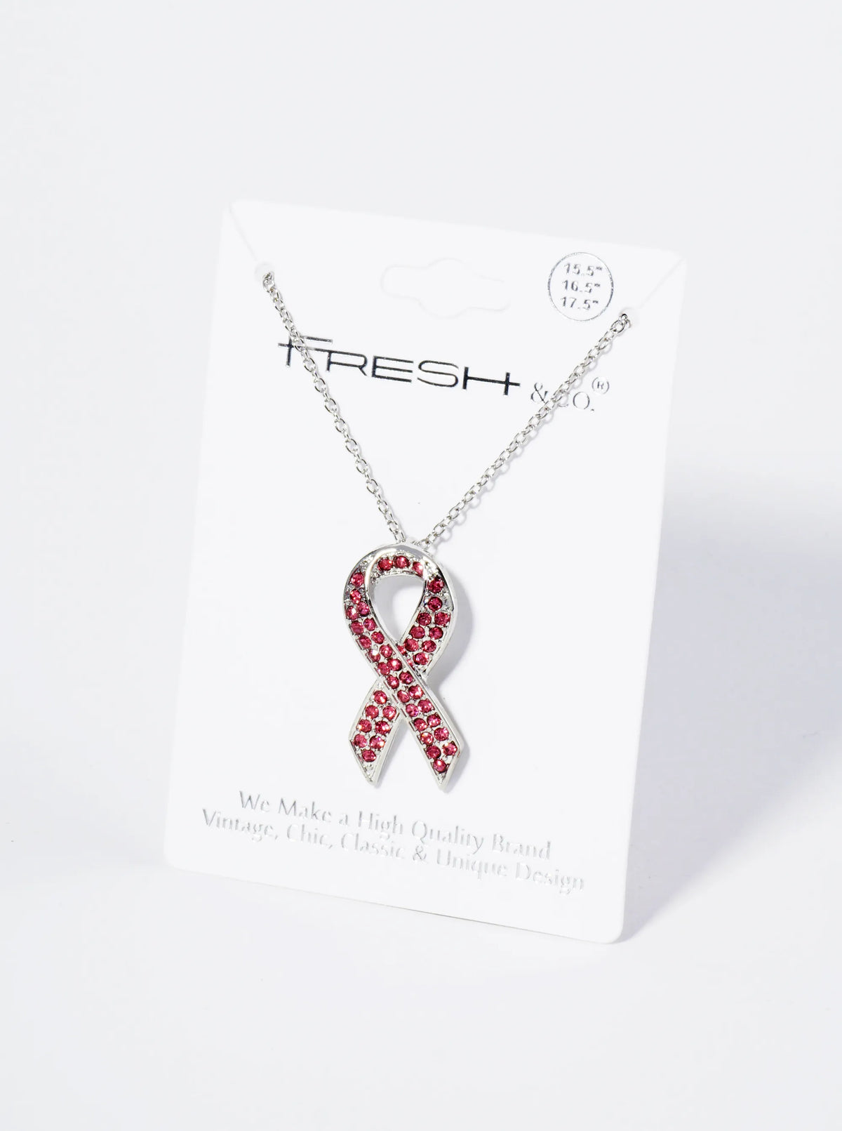 Crystal Pave Pink Ribbon Pendant Necklace