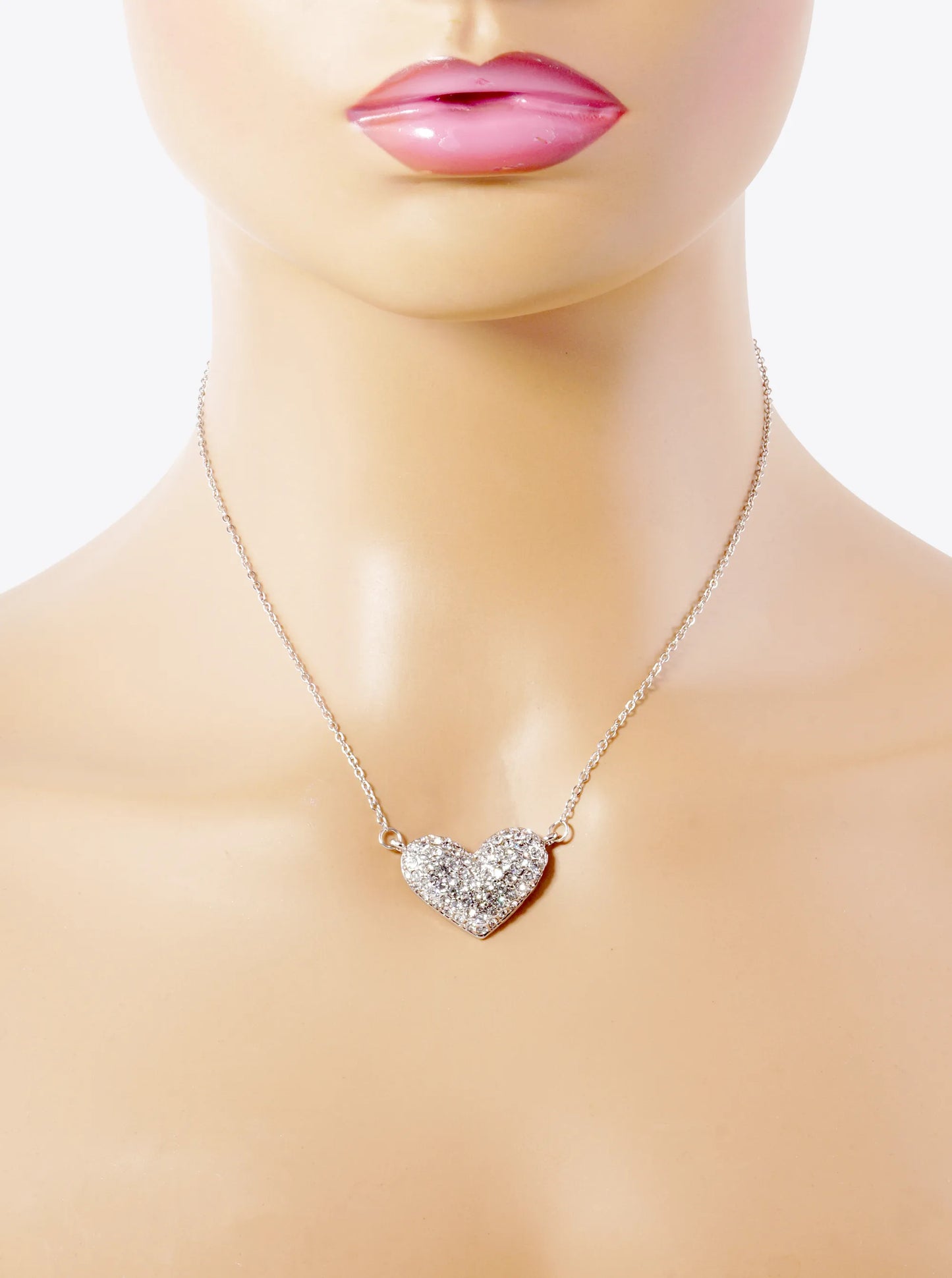Crystal Pave Puffy Heart Pendant Necklace