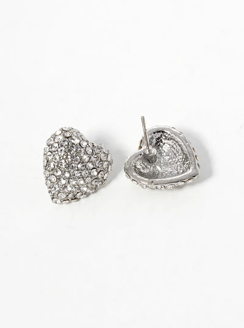 Crystal Pave Puffy Heart Stud Earrings