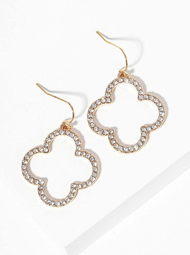 Crystal Pave Quatrefoil Dangle Drop Earrings
