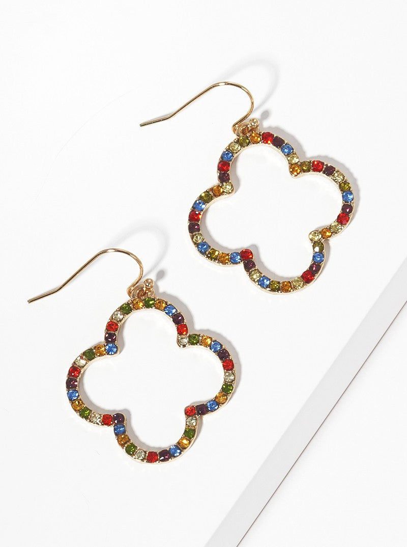 Crystal Pave Quatrefoil Dangle Drop Earrings