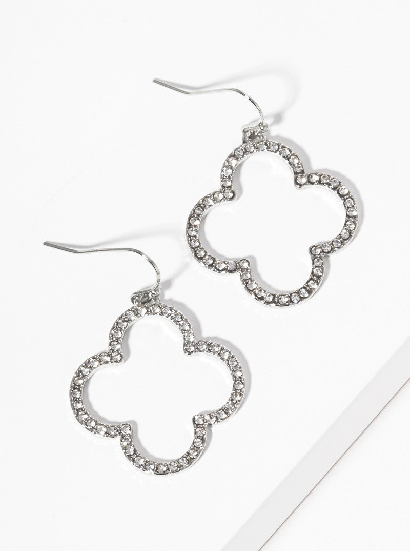 Crystal Pave Quatrefoil Dangle Drop Earrings