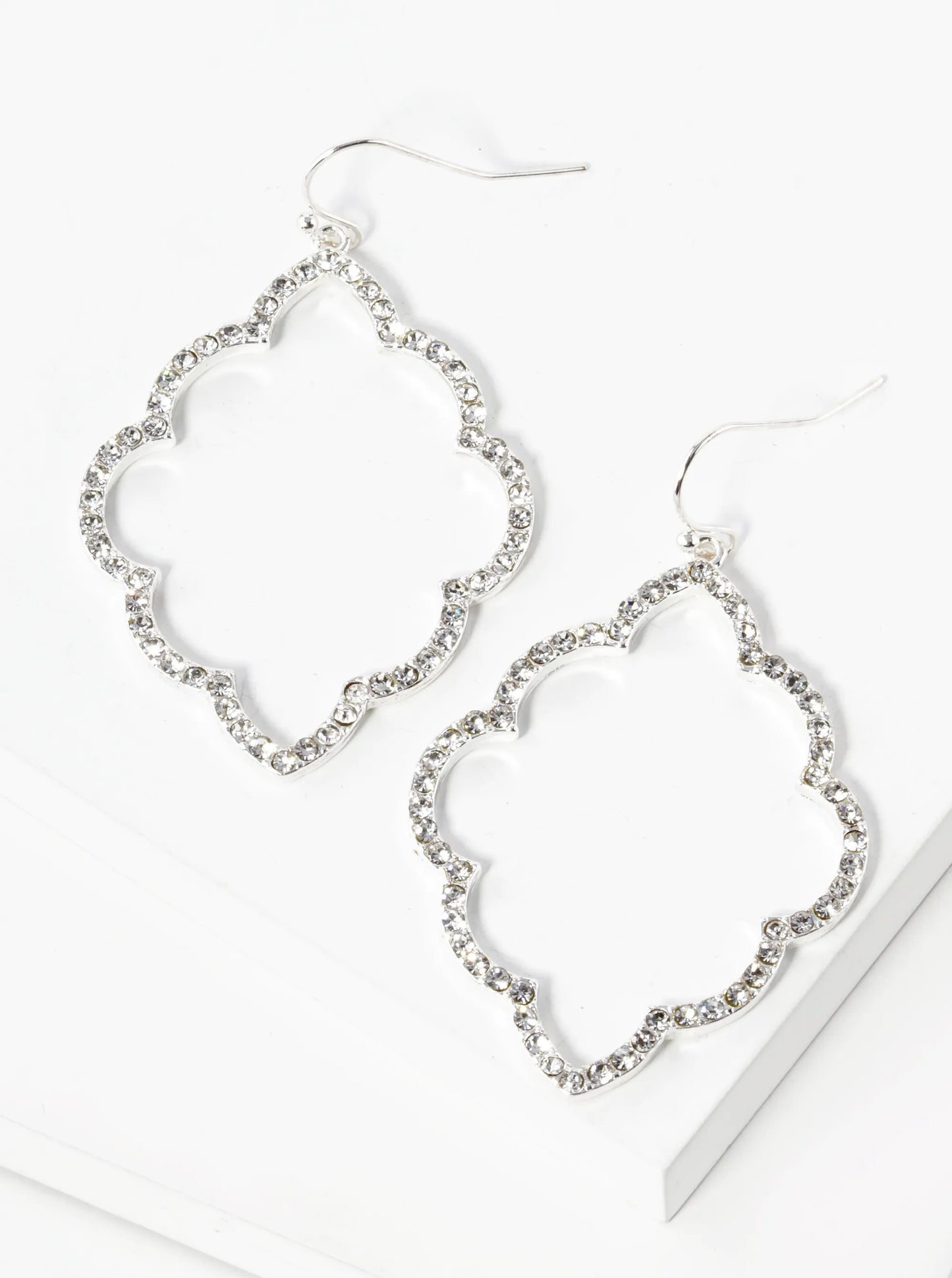 Crystal Pave Quatrefoil Motif Dangle Drop Earrings