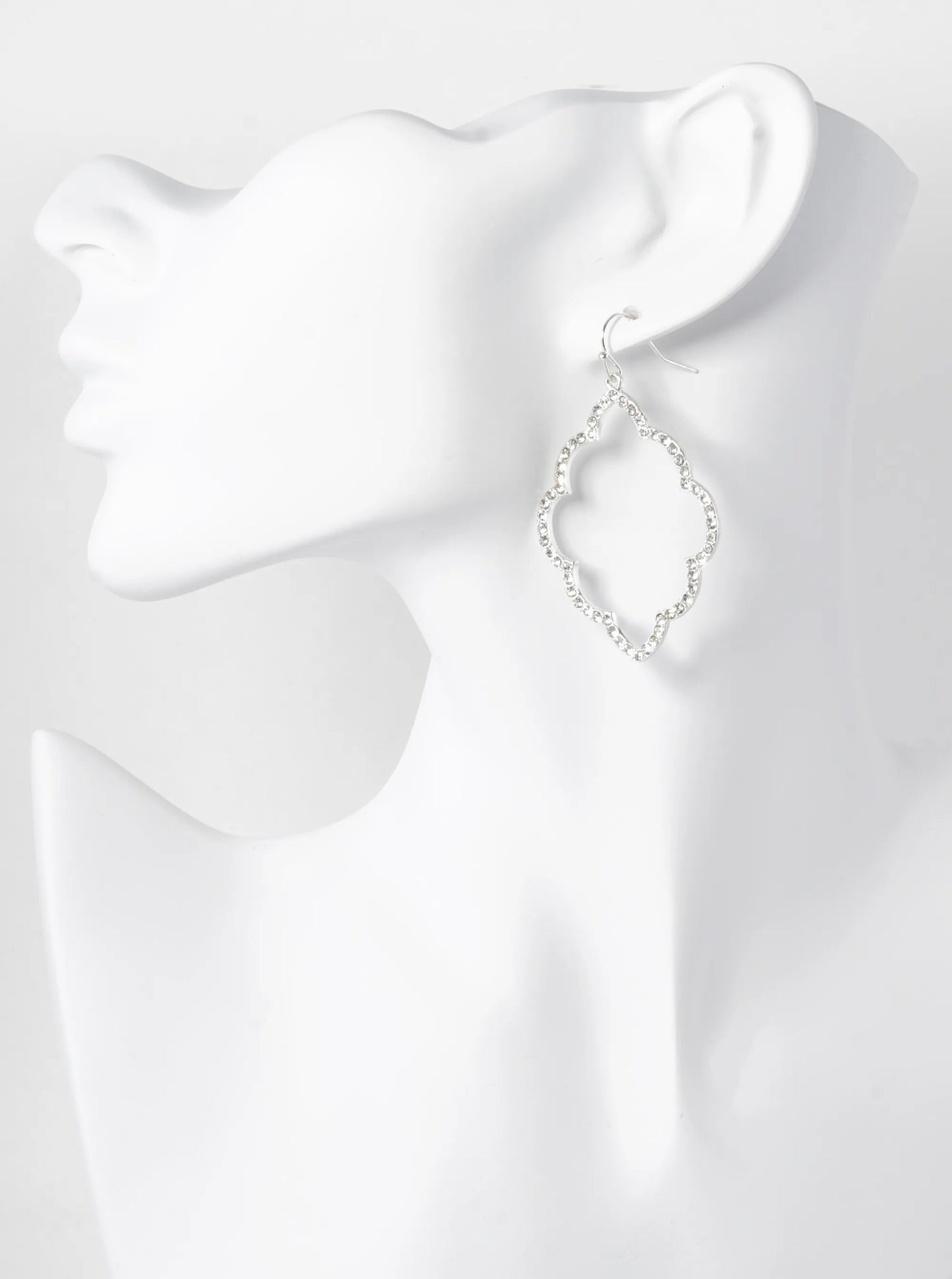 Crystal Pave Quatrefoil Motif Dangle Drop Earrings