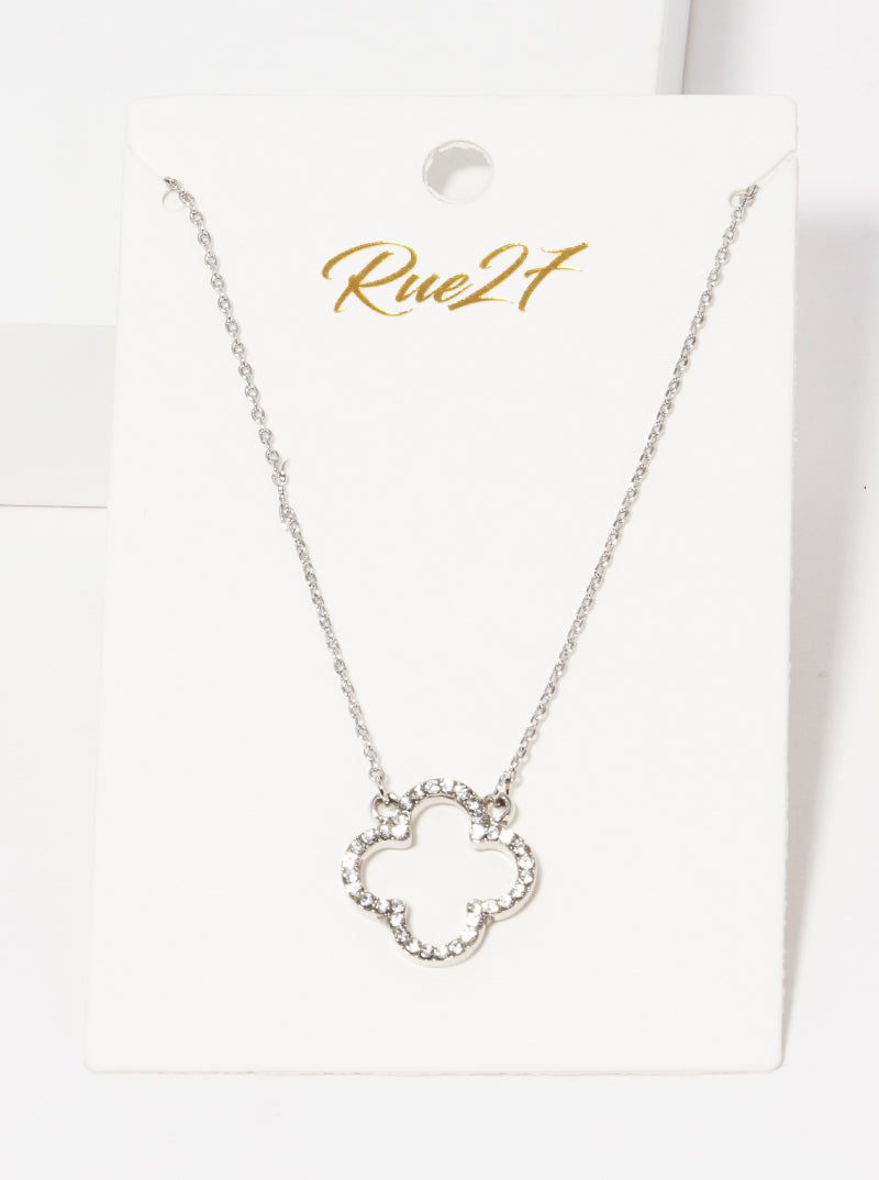 Crystal Pave Quatrefoil Pendant Necklace