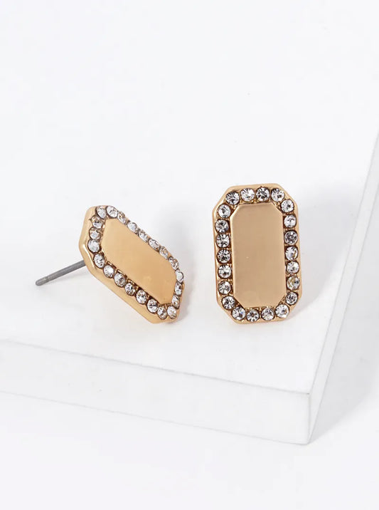 Crystal Pave Radiant Shape Stud Earrings