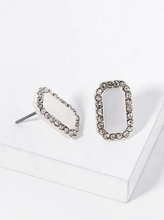 Crystal Pave Radiant Shape Stud Earrings