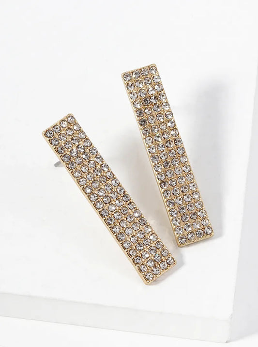 Crystal Pave Rectangle Bar Post Earrings