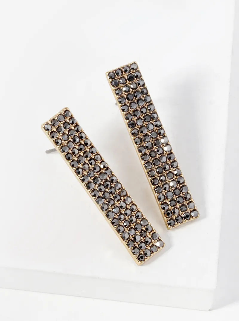 Crystal Pave Rectangle Bar Post Earrings