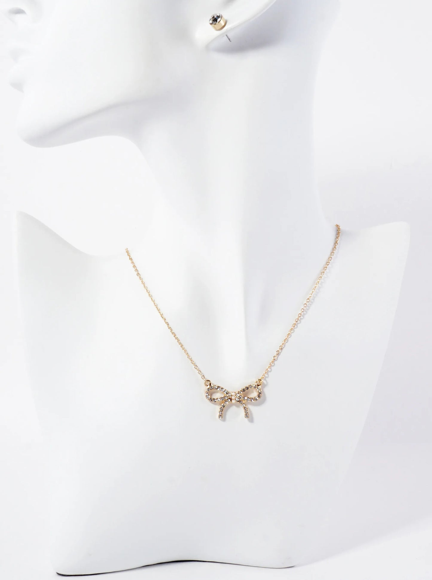 Crystal-Pave Ribbon Bow Pendant 16-inch Necklace Set-with-Earrings