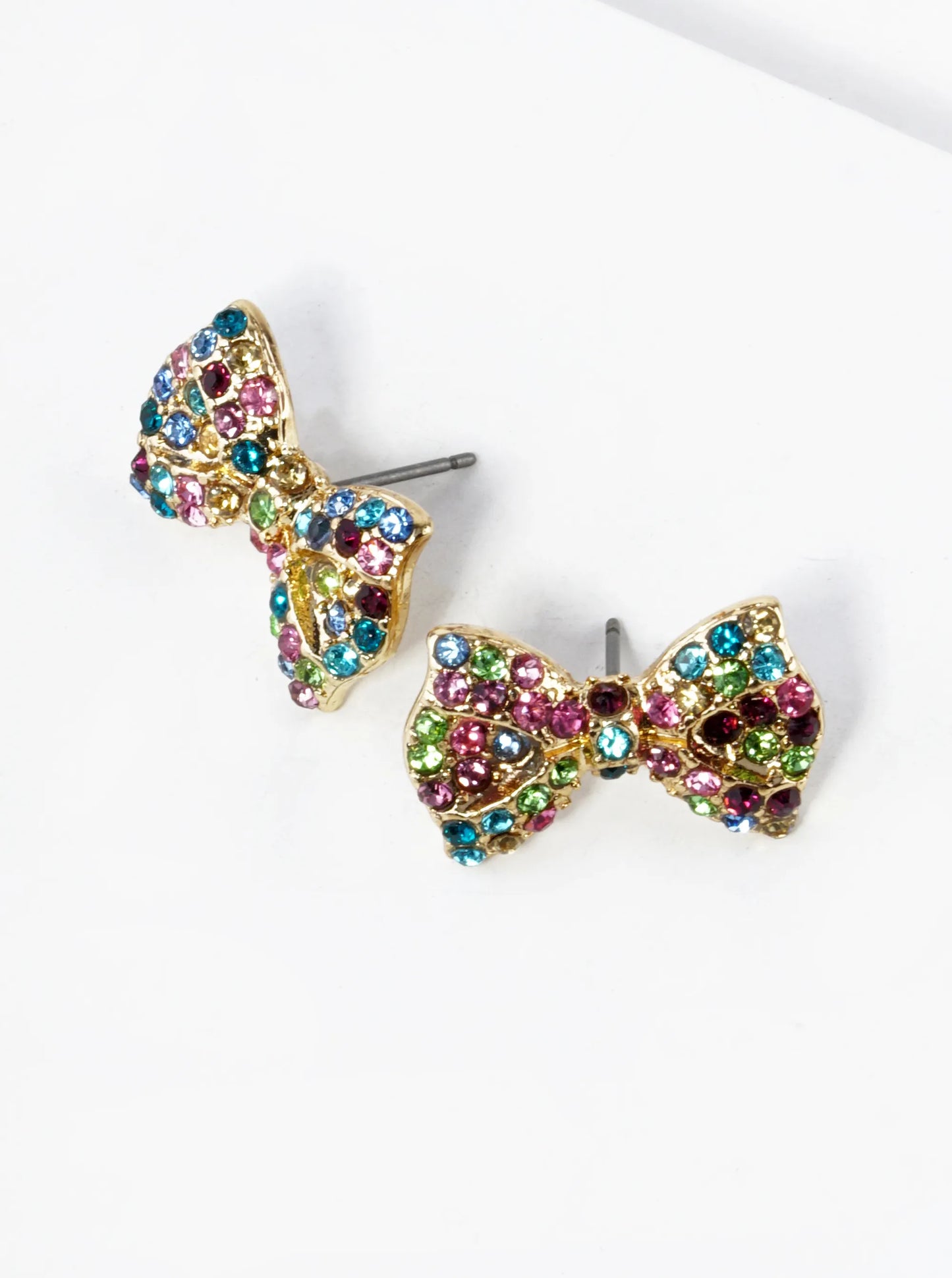 Crystal Pave Ribbon Bow Stud Earrings