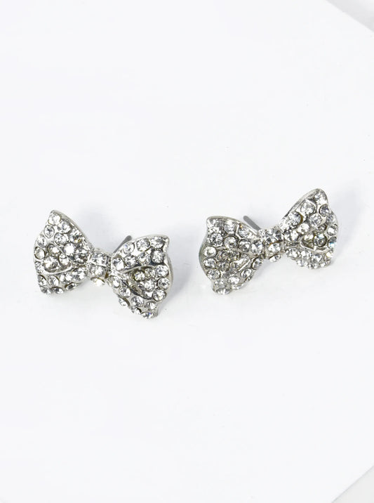 Crystal Pave Ribbon Bow Stud Earrings