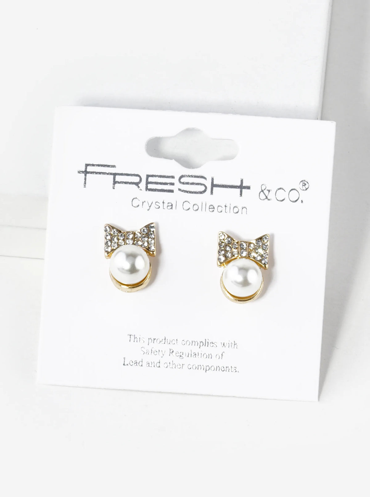 Crystal Pave Ribbon Bow With Pearl Bead Stud Earrings