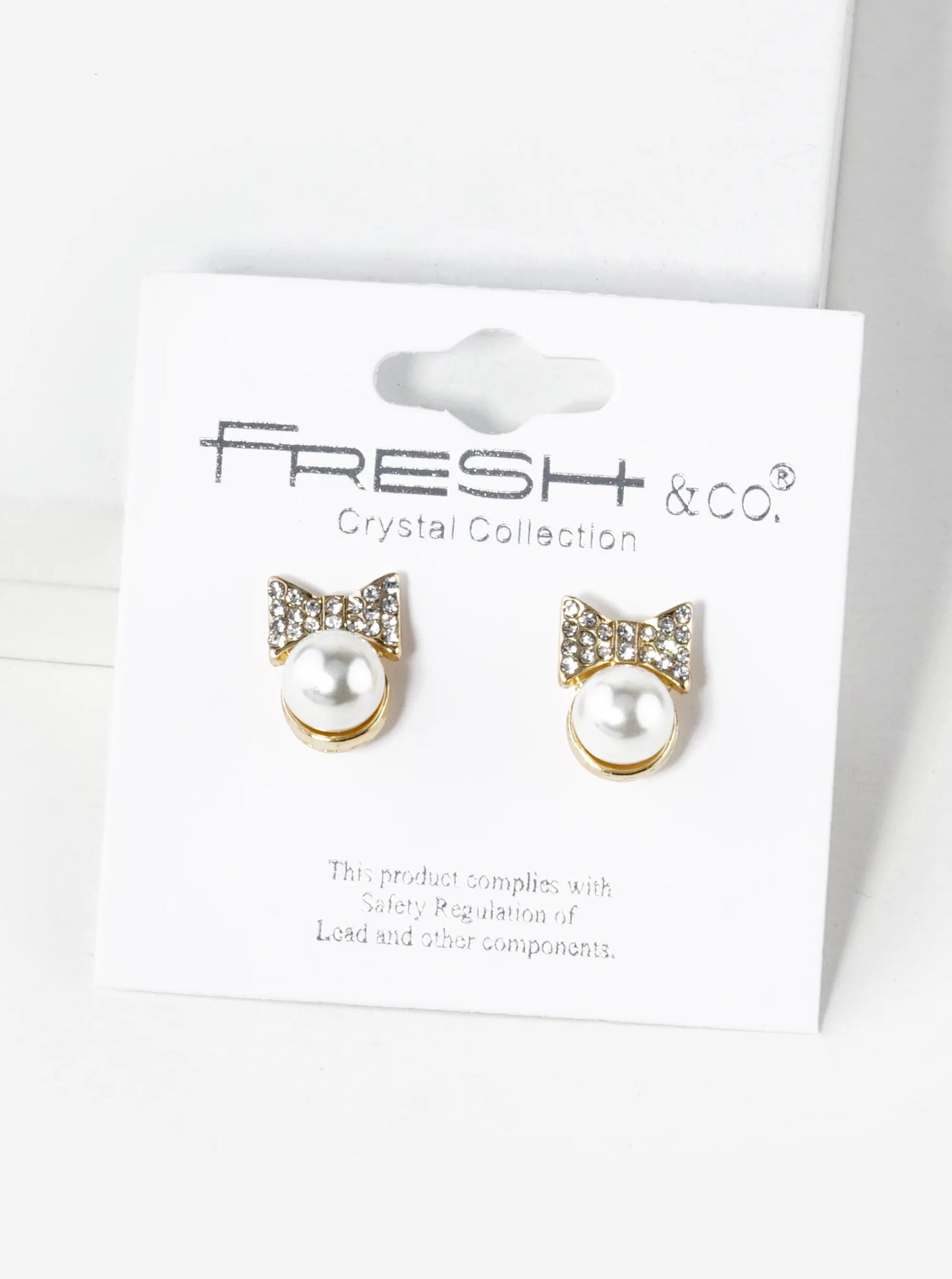 Crystal Pave Ribbon Bow With Pearl Bead Stud Earrings