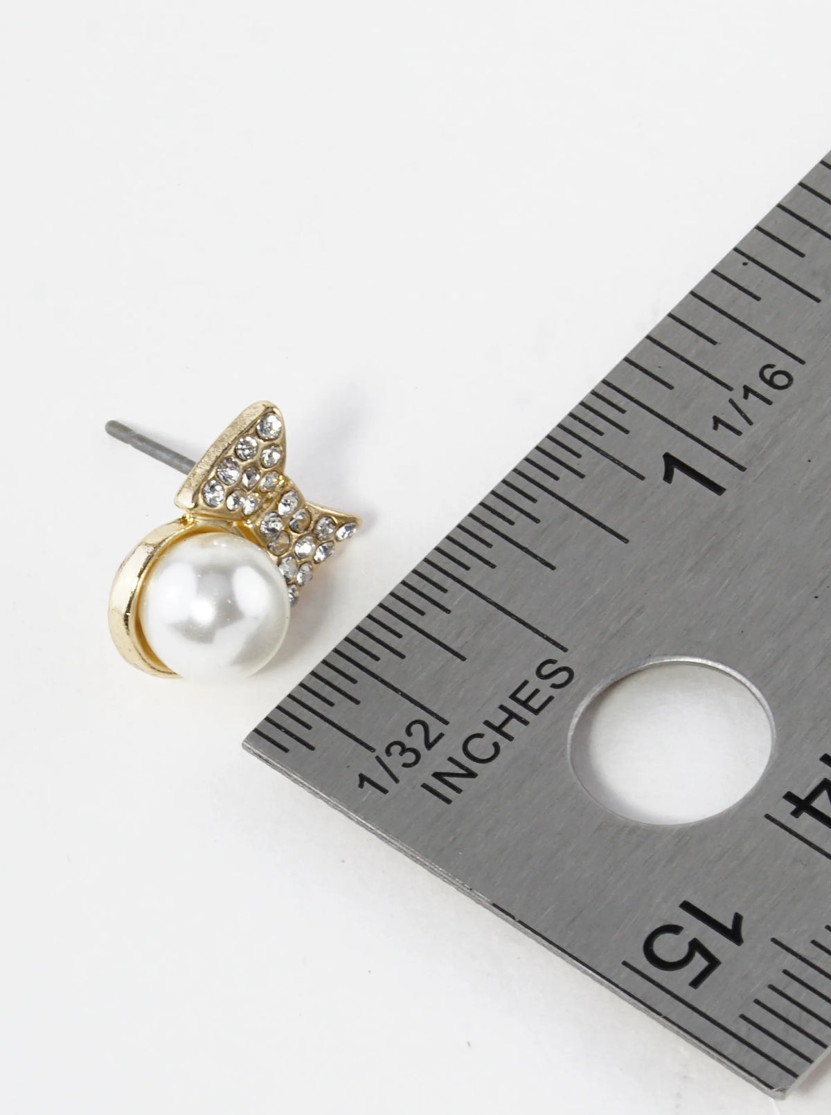 Crystal Pave Ribbon Bow With Pearl Bead Stud Earrings