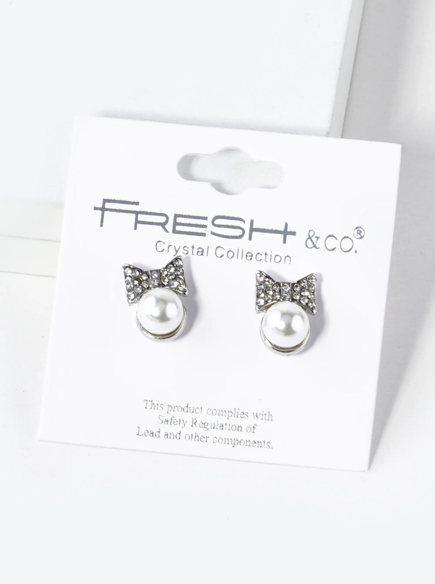 Crystal Pave Ribbon Bow With Pearl Bead Stud Earrings
