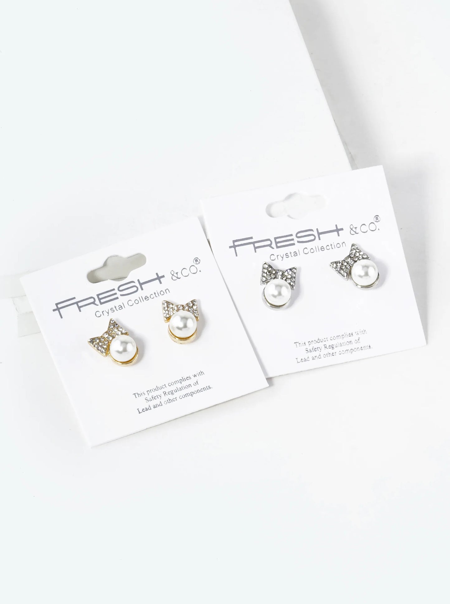 Crystal Pave Ribbon Bow With Pearl Bead Stud Earrings