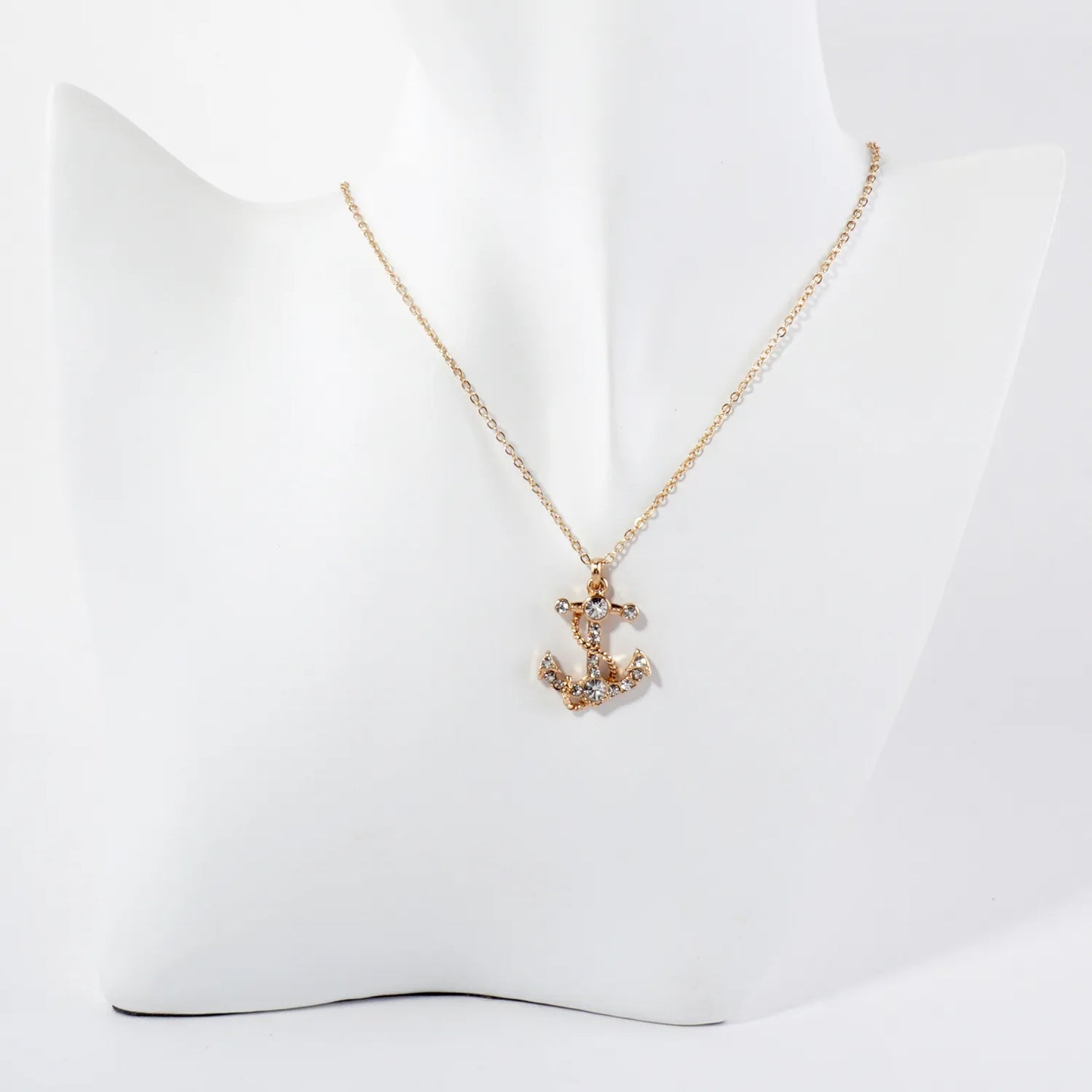 Crystal-Pave Rope-Wrapped Anchor Pendant Nautical Necklace
