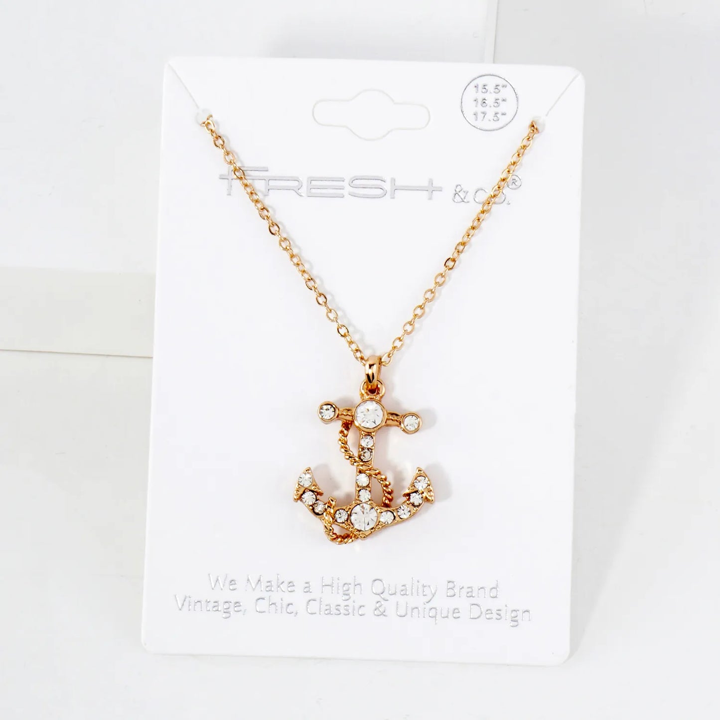 Crystal-Pave Rope-Wrapped Anchor Pendant Nautical Necklace