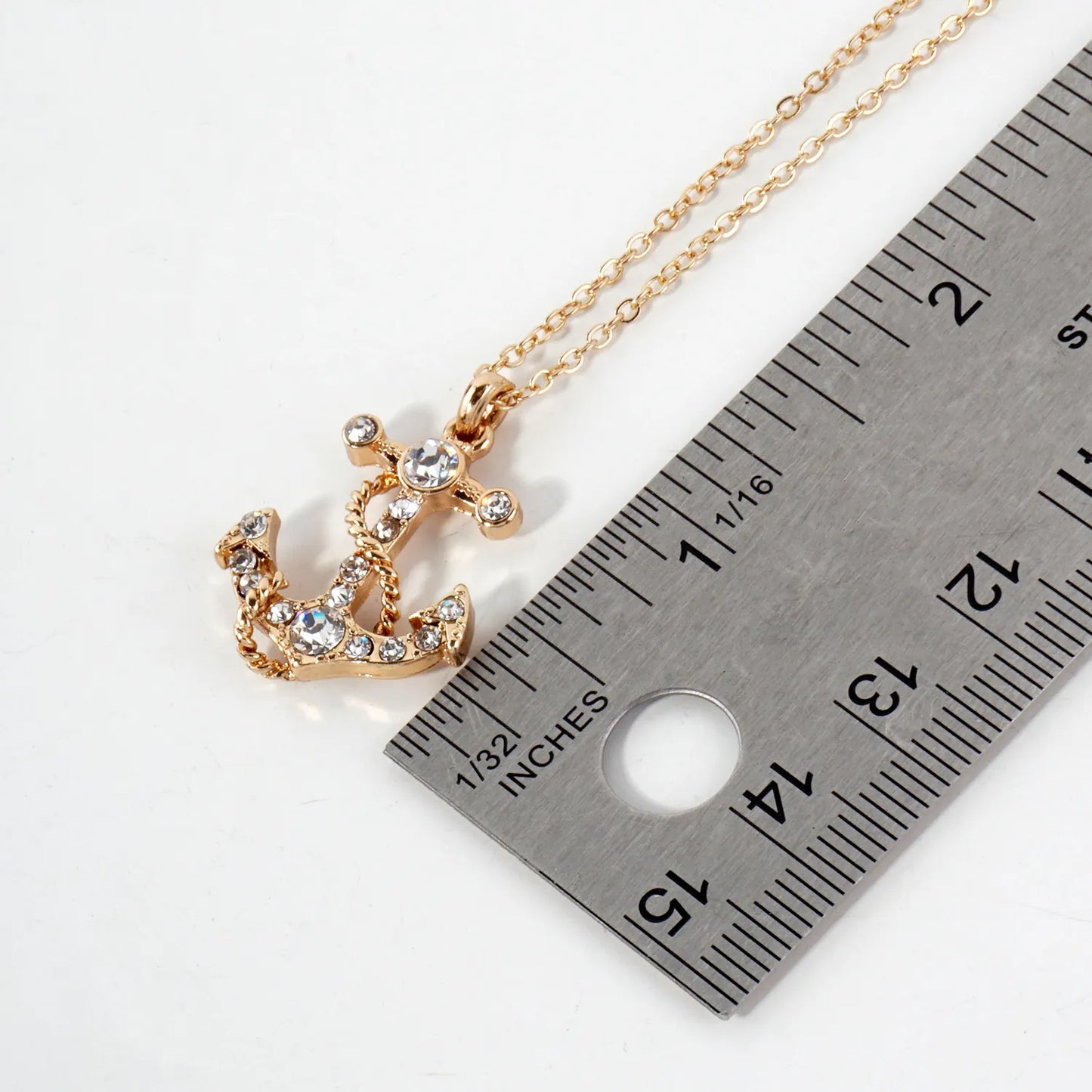 Crystal-Pave Rope-Wrapped Anchor Pendant Nautical Necklace