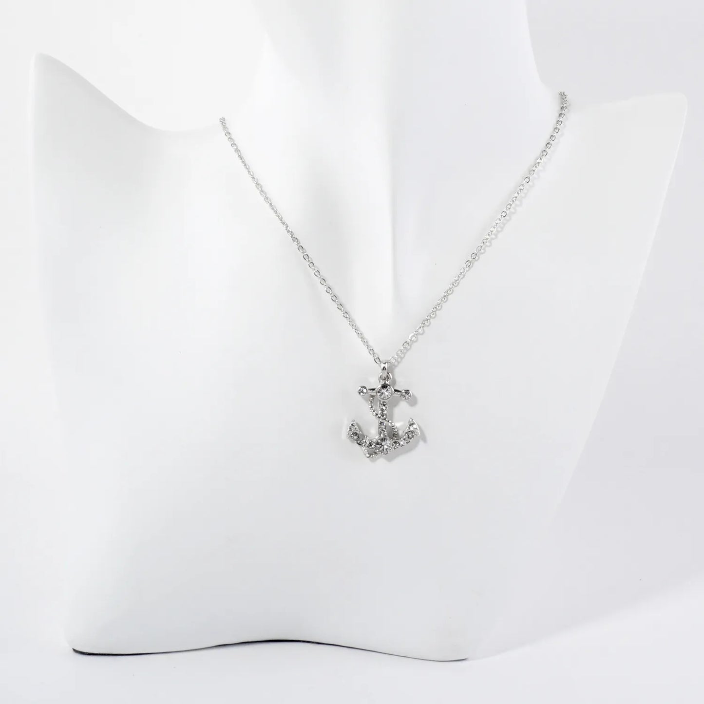 Crystal-Pave Rope-Wrapped Anchor Pendant Nautical Necklace