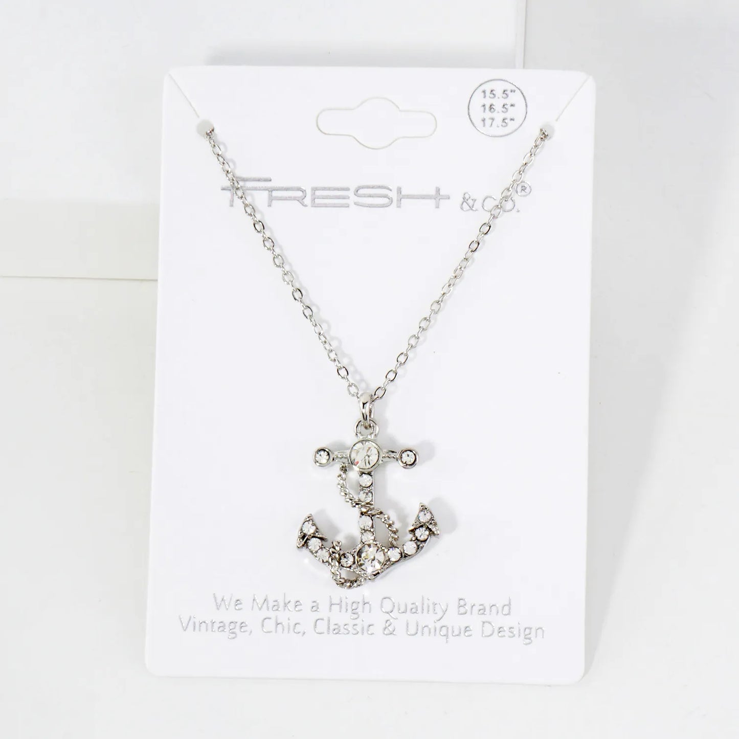 Crystal-Pave Rope-Wrapped Anchor Pendant Nautical Necklace