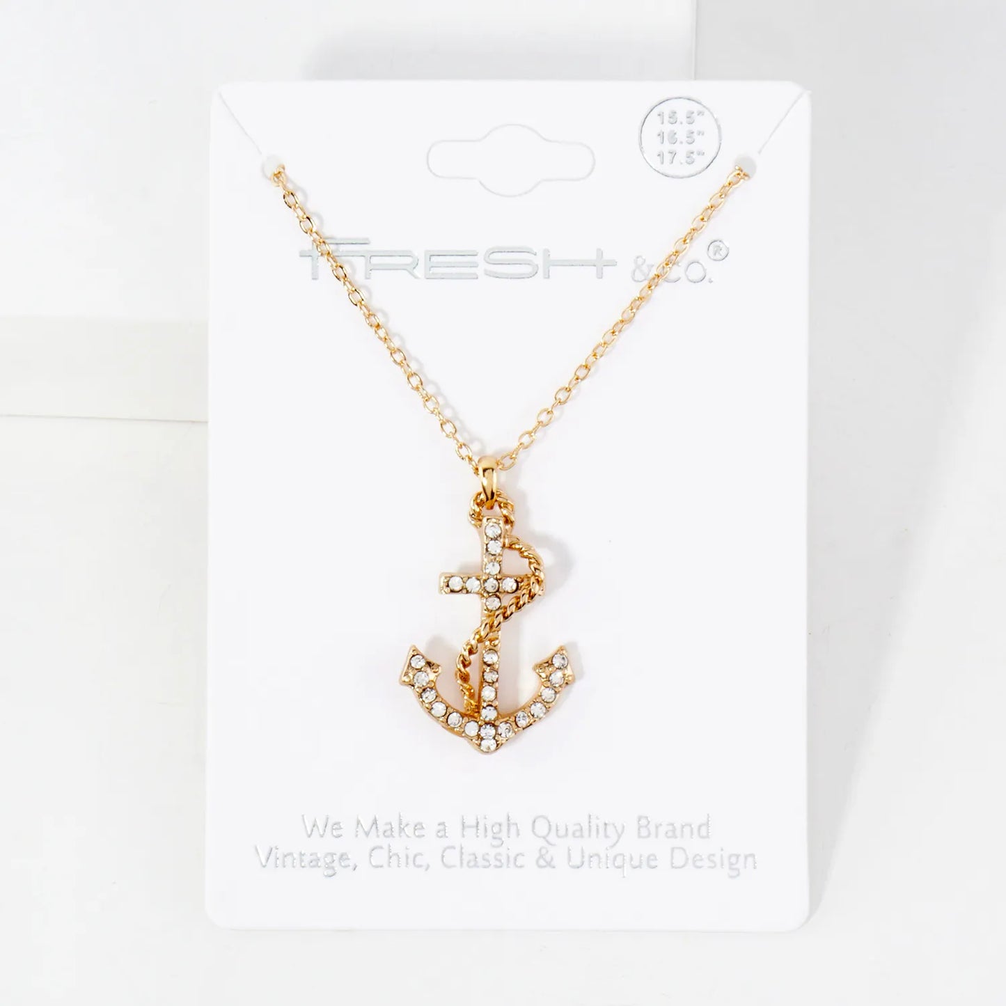 Crystal-Pave Rope-Wrapped Anchor Pendant Nautical Necklace