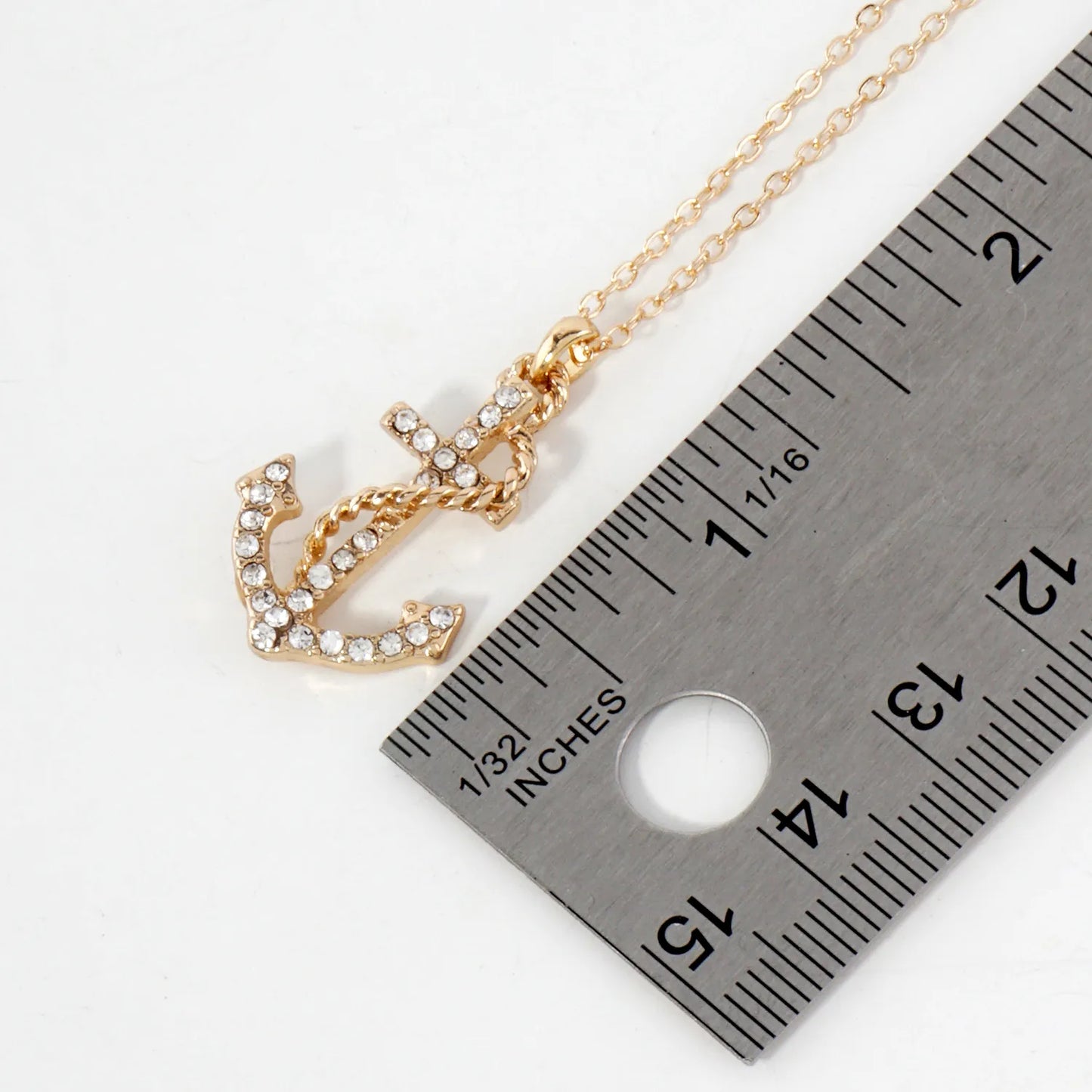 Crystal-Pave Rope-Wrapped Anchor Pendant Nautical Necklace