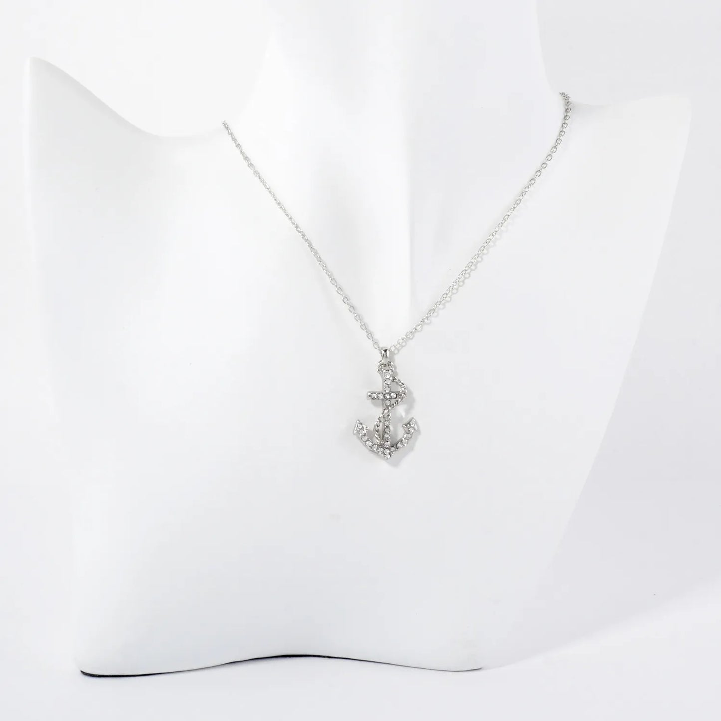 Crystal-Pave Rope-Wrapped Anchor Pendant Nautical Necklace