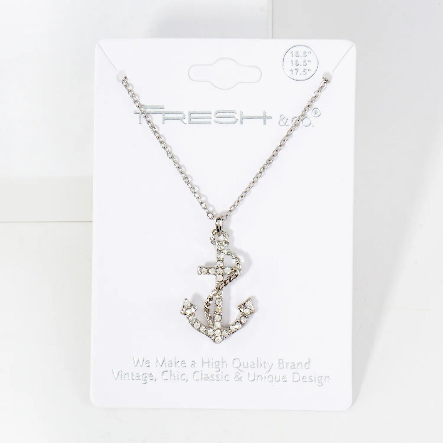 Crystal-Pave Rope-Wrapped Anchor Pendant Nautical Necklace