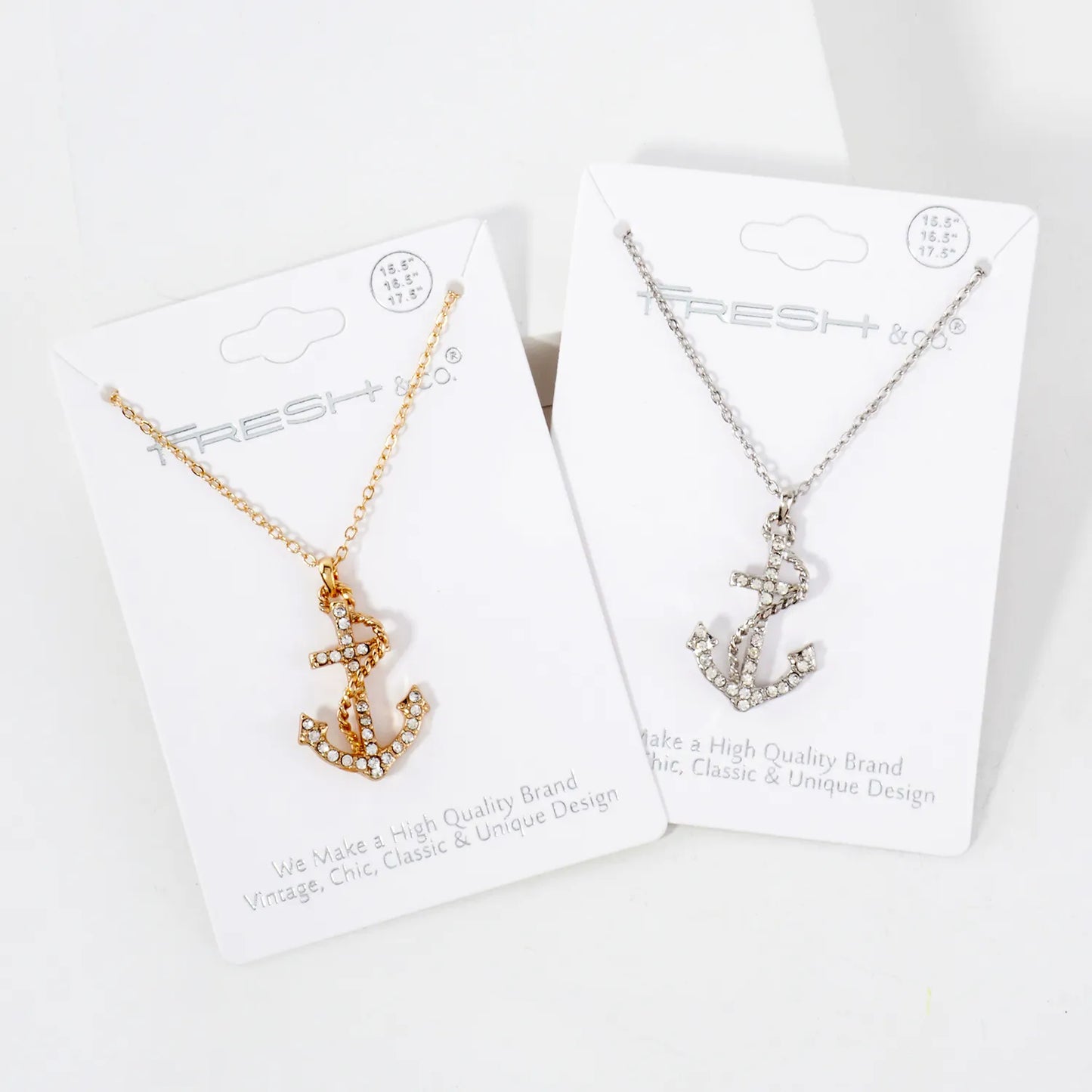 Crystal-Pave Rope-Wrapped Anchor Pendant Nautical Necklace