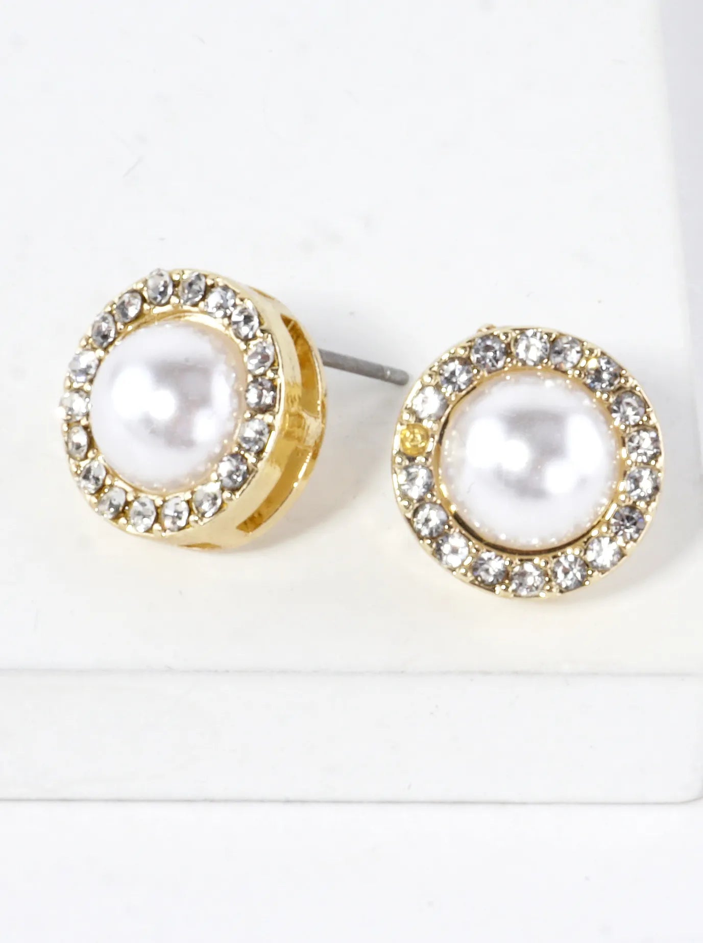 Crystal Pave Round Pearl Dome Earrings