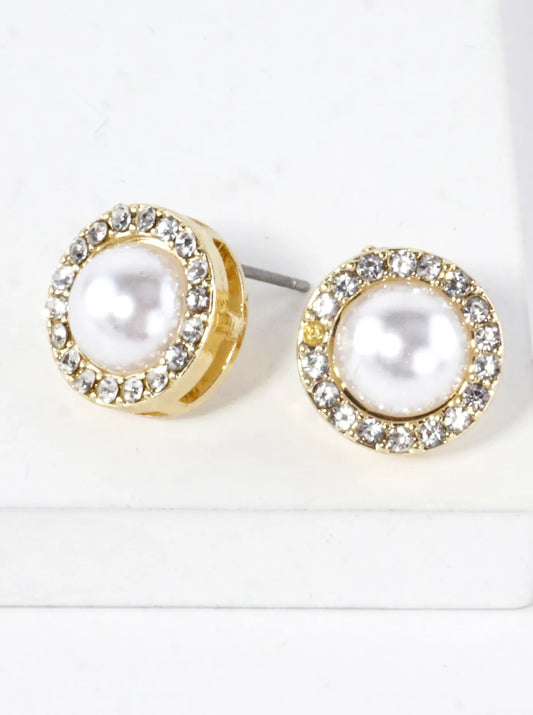 Crystal Pave Round Pearl Dome Earrings