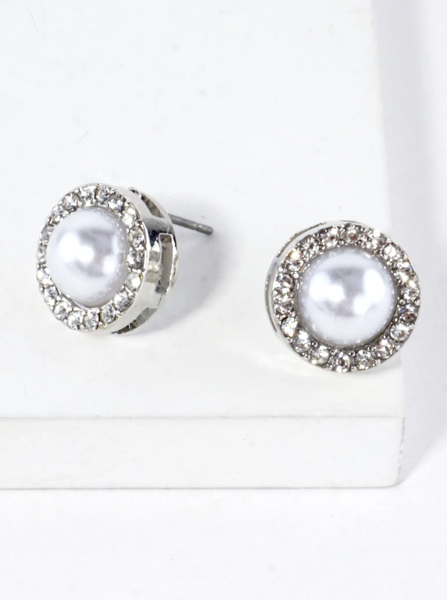 Crystal Pave Round Pearl Dome Earrings
