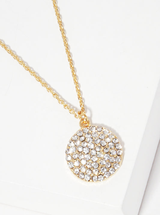 Crystal Pave Round Shaped Pendant Delicate Necklace