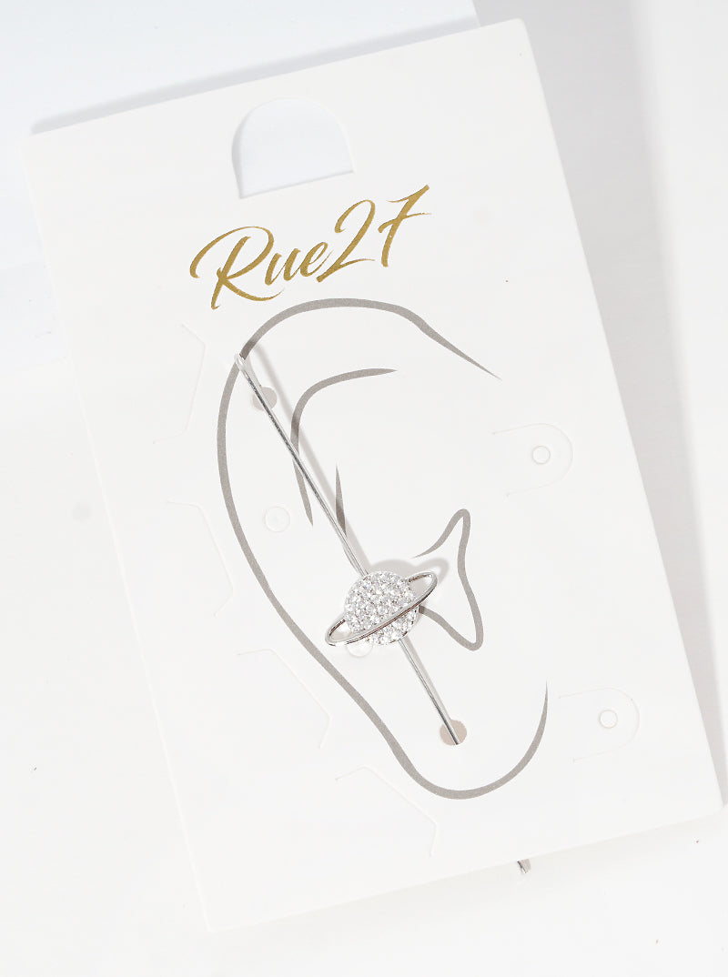 Crystal Pave Saturn Ear Pin Needle Earrings