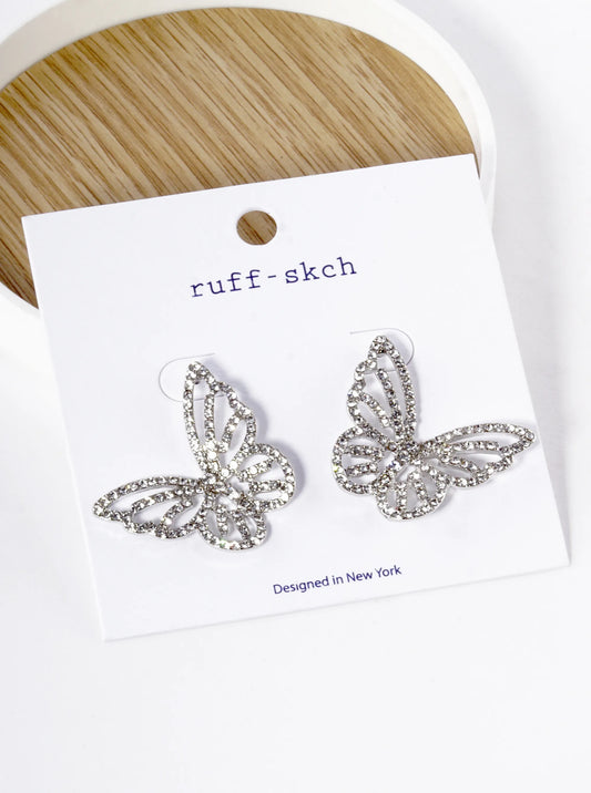 Crystal Pave Sideways Butterfly Stud Earrings