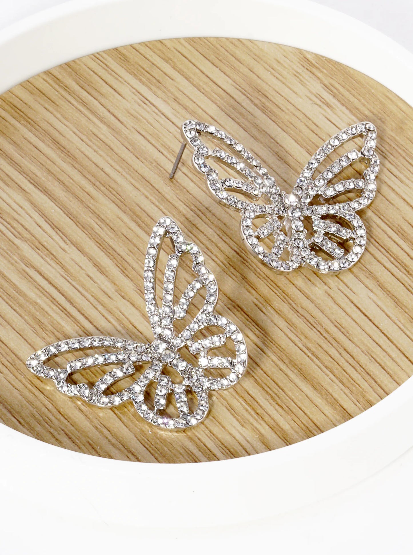 Crystal Pave Sideways Butterfly Stud Earrings