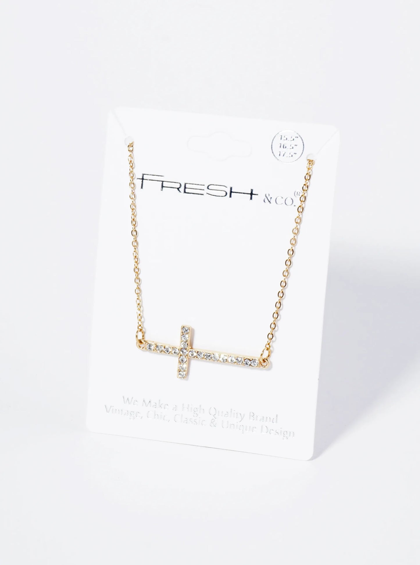 Crystal Pave Sideways Cross Pendant Necklace