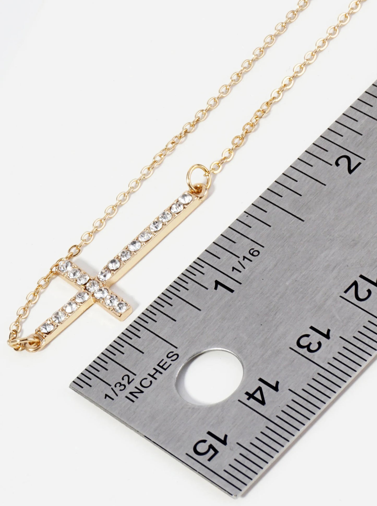 Crystal Pave Sideways Cross Pendant Necklace