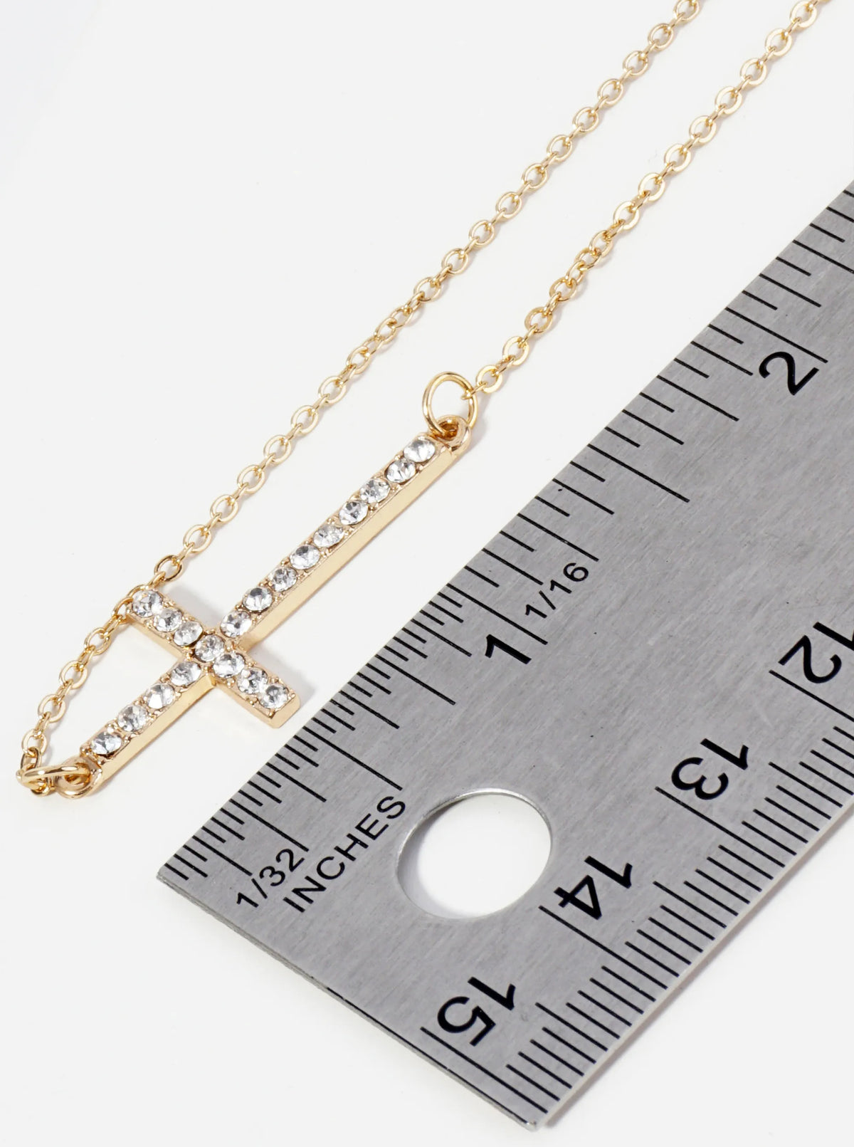 Crystal Pave Sideways Cross Pendant Necklace