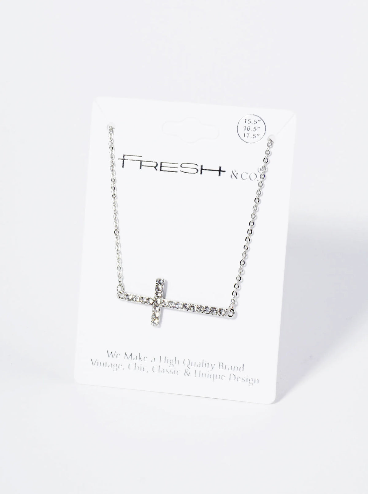 Crystal Pave Sideways Cross Pendant Necklace